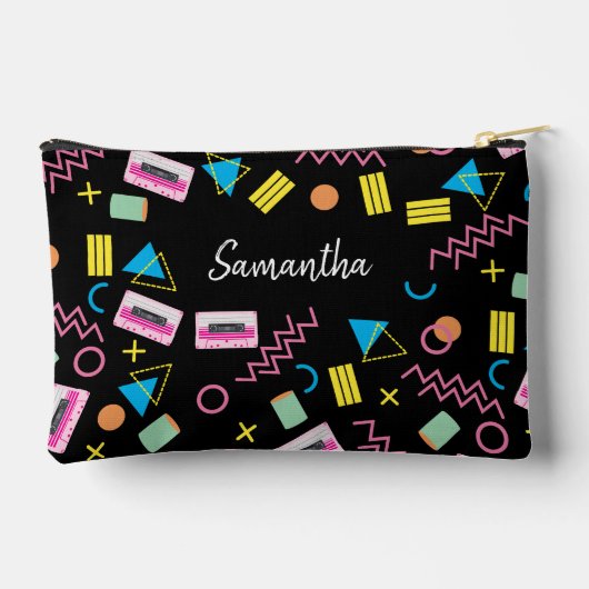 カスタム黒カラフル80年代80年代レトロ模様 アクセサリーポーチ (裏面)