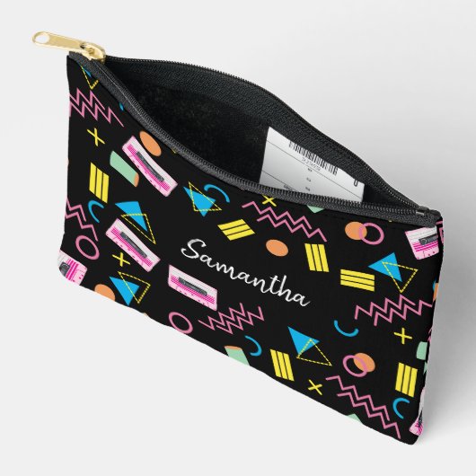 カスタム黒カラフル80年代80年代レトロ模様 アクセサリーポーチ (見開き)
