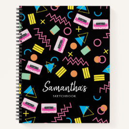 カスタム黒カラフル80年代80年代レトロ模様 ノートブック