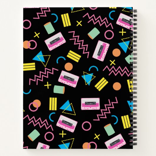 カスタム黒カラフル80年代80年代レトロ模様 ノートブック (裏面)