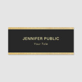 カスタム黒スタイリッシュおよび金ゴールドグリッター長方形 名札 (正面)