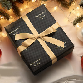 カスタム黒チェックモダンパターフェイクン金ゴールドスクリプト ラッピングペーパー