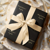 カスタム黒チェックモダンパターフェイクン金ゴールドスクリプト ラッピングペーパー