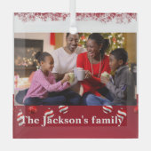 カスタム黒パーソナライズされたファミリポートレート,クリスマス ガラスオーナメント (正面)