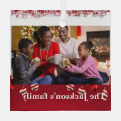 カスタム黒パーソナライズされたファミリポートレート,クリスマス ガラスオーナメント (裏面)