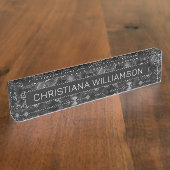 カスタム黒モダングリッターフェイク模様 デスクネームプレート (側面)