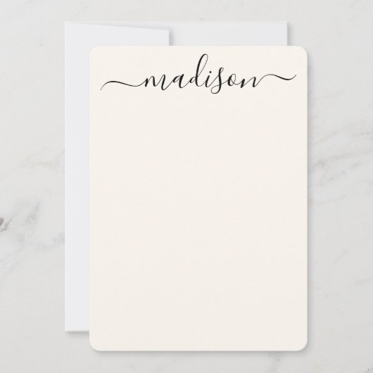 カスタム黒モダンタイポグラフィスクリプト名 ノートカード (正面)