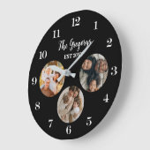 カスタム黒モダン写真コラージュ設立年 ラージ壁時計 (傾斜)