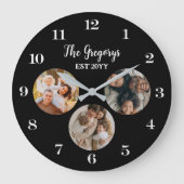 カスタム黒モダン写真コラージュ設立年 ラージ壁時計 (正面)