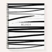カスタム黒モダン線とホワイトラインの抽象芸術アート ノートブック (正面)