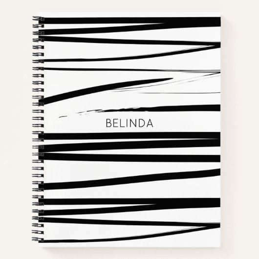 カスタム黒モダン線とホワイトラインの抽象芸術アート ノートブック (正面)