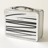 カスタム黒モダン線とホワイトラインの抽象芸術アート メタルランチボックス (裏面)