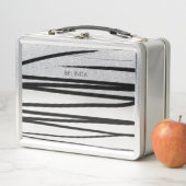 カスタム黒モダン線とホワイトラインの抽象芸術アート メタルランチボックス (インサイチュ)