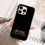 カスタム黒モダン金ゴールドフェミニンスクリプト名 iPhone 15 PRO MAXケース<br><div class="desc">カスタム黒モダン金ゴールドフェミニンスクリプト名iPhoneケース。この電話ケースモダンをエレガント名前をカスタムするで簡単にカスタマイズ。</div>