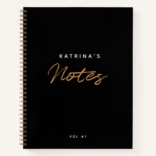 カスタム黒モダン金ゴールドミニマリストスクリプト ノートブック (正面)