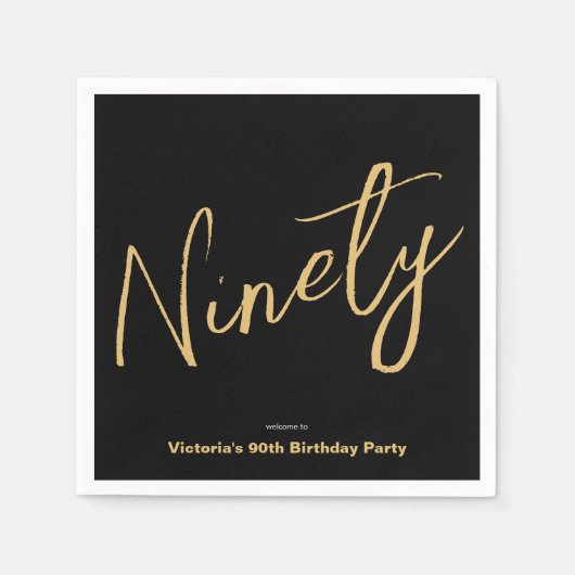カスタム黒モダン金ゴールドミニマル90誕生日 スタンダードカクテルナプキン (正面)