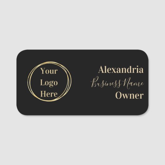 カスタム黒モダン金ゴールド社員 名札 (正面)