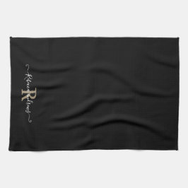 カスタム黒モノグモダンラムスクリプトイニシャル名 キッチンタオル