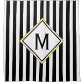 カスタム黒モノグラムの白のパタストライプのーン シャワーカーテン (正面)