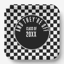 カスタム黒市松模様に卒業パーティー ペーパープレート