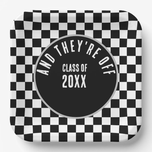 カスタム黒市松模様に卒業パーティー ペーパープレート (正面)