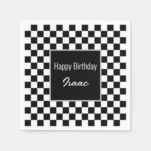 カスタム黒市松模様に紙プレート スタンダードカクテルナプキン (正面)