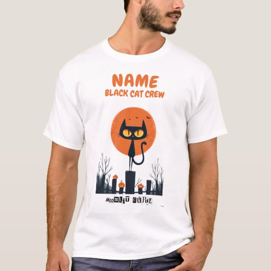 カスタム黒猫クルーハロウィンシャツ Tシャツ (正面)