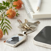 カスタム黒猫フォトペットラバーシルバーKeychain キーホルダー (側面)