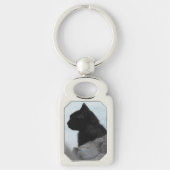 カスタム黒猫フォトペットラバーシルバーKeychain キーホルダー (正面)