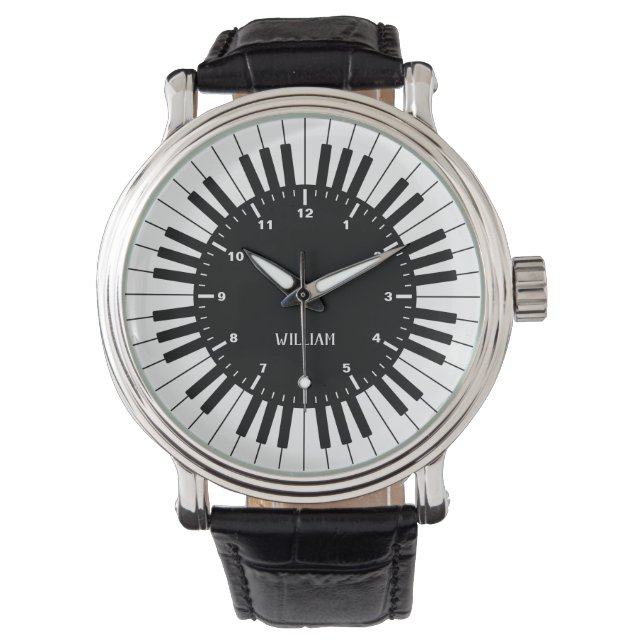 カスタム黒白ピアノデザイン腕時計 腕時計 (正面)