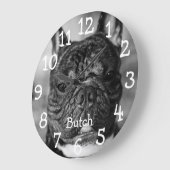 カスタム黒白ペット写真名大時計 ラージ壁時計 (傾斜)