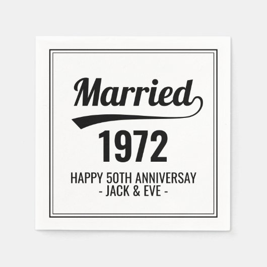 カスタム黒白50周年記念 スタンダードカクテルナプキン (正面)