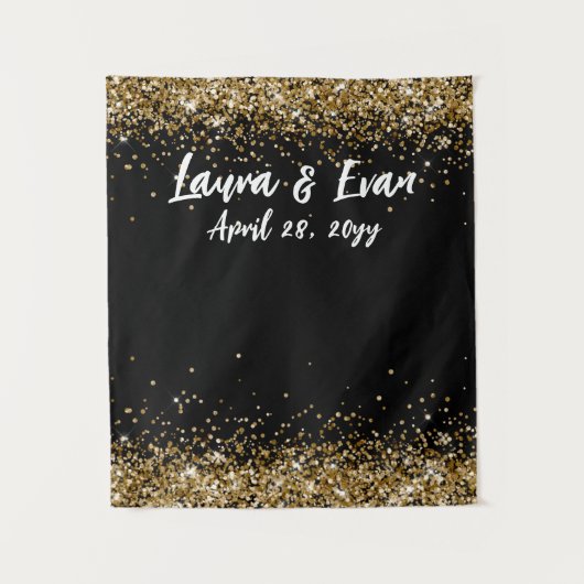 カスタム黒金ゴールドと白結婚のフォトブースプロップ タペストリー (正面)