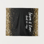 カスタム黒金ゴールドと白結婚のフォトブースプロップ タペストリー (正面(横))