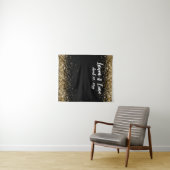 カスタム黒金ゴールドと白結婚のフォトブースプロップ タペストリー (インサイチュ(横))