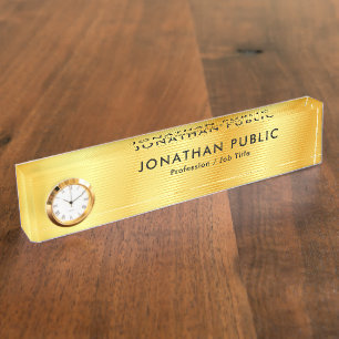 カスタム黒金ゴールドエレガントテンプレート時計 デスクネームプレート