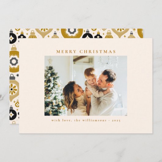 カスタム黒金ゴールドオーナメントアートフォトクリスマス シーズンカード (正面/裏面)