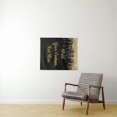 カスタム黒金ゴールドグリッター誕生日背景 タペストリー (インサイチュ(横))