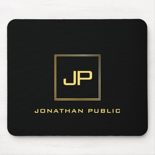 カスタム黒金ゴールドモノグラムのテンプレートモダン マウスパッド (正面)
