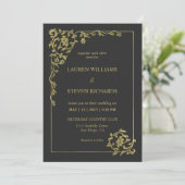 カスタム黒金ゴールド王室の古代結婚装飾 招待状 (スタンド正面)