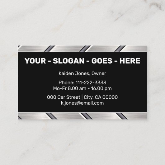 カスタム黒銀金属製自動車サービスクール 名刺 (裏面)