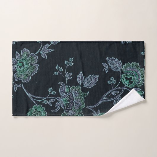 カスタム黒青フローラバスルーム用タオルセット バスタオルセット (ハンドタオル)