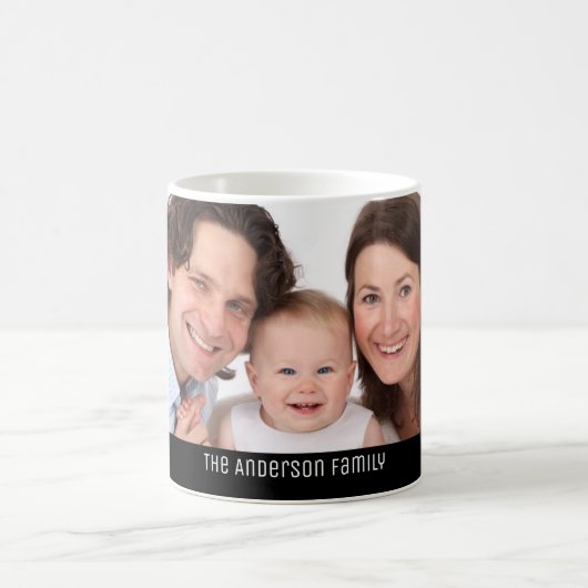 カスタム1ファミリポートレートの写真名の追加 コーヒーマグカップ (中央)