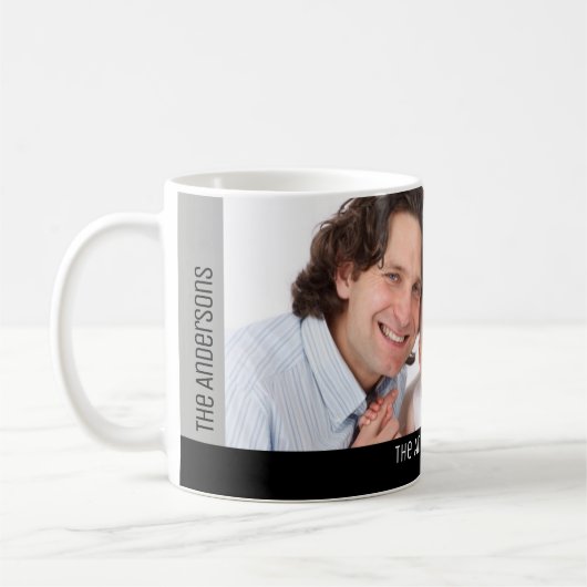 カスタム1ファミリポートレートの写真名の追加 コーヒーマグカップ (左)