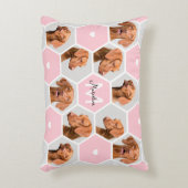 カスタム10ペットドッグ写真コラージモノグラムピンクグレー アクセントクッション (正面(垂直))