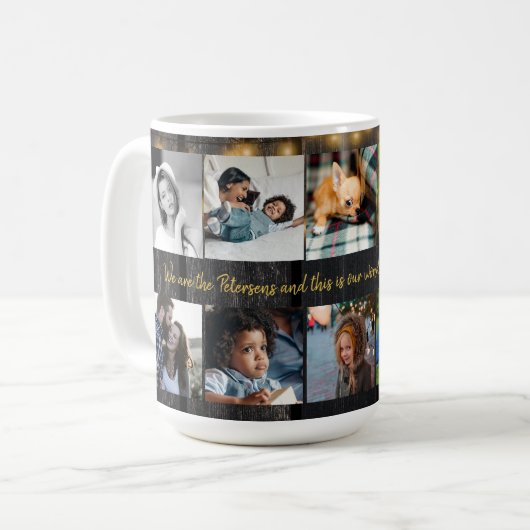 カスタム10写真コラージュあなたのテキストファミリー素朴な コーヒーマグカップ (正面左)