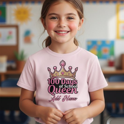 カスタム100日目を迎えた学校の女王 ピンクのクラウン ガーリー Tシャツ