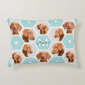 カスタム10 Pet Dog Photo Collage Monogram Blue Gray アクセントクッション (正面)