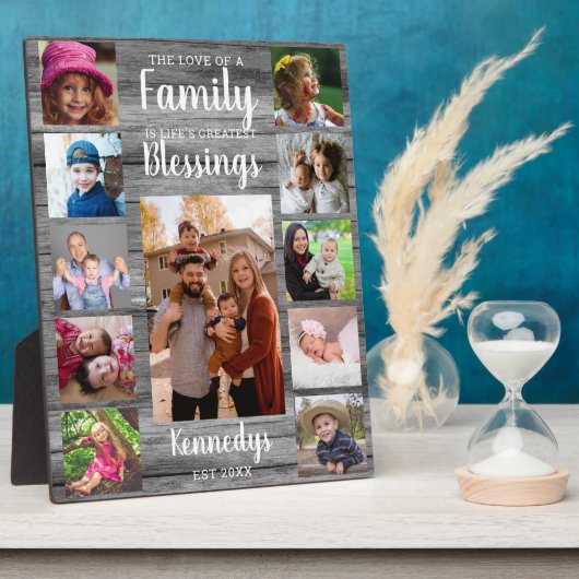 カスタム11フォトコラージュファミリー引用文グレーウッド フォトプラーク (側面)
