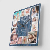 カスタム12ファミリーフォトコラージュ航海のブルーウッド スクエア壁時計 (傾斜)